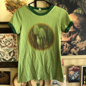 Vintage-Style 70’s Mushroom Green Ringer Shirt